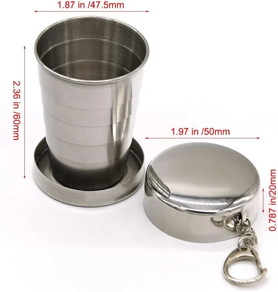 10823 Stainless Steel Telescopic Collapsible Foldable Water Cup, Folding Portable Camping Travel Mug with Lid and Keychain for Outdoor Drinking