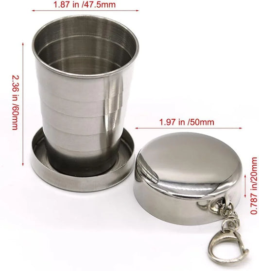 10823 Stainless Steel Telescopic Collapsible Foldable Water Cup, Folding Portable Camping Travel Mug with Lid and Keychain for Outdoor Drinking