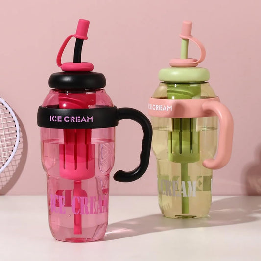 20529 Water Bottle with Straw and Handle| Transparent Tumbler Ice Cream Insulated Bottle| Leak-Proof Sports and Gym Fitness Shaker Bottle|1300ML Tumbler for Outdoor {Muticolor}