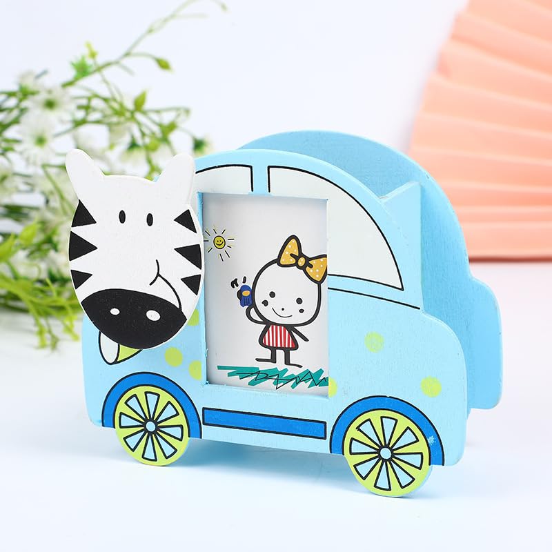 20549 Wooden Pen Stand With Photo Frame | Pen Pencil Brush Craft Storage Container Holder | Birthday Gifts For Kids {Random Design}