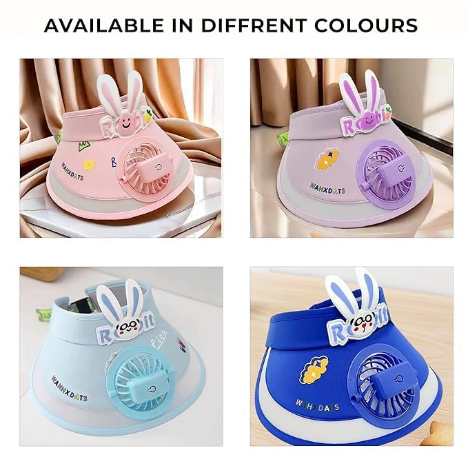 21336 USB Rechargeable Cute Cartoon Styled Sun Visors Cap with 3 Gear Adjustable Wind Speed Fan UV Sun Protection Sunshade Hat Mini Empty Top Random Colur Multicolour