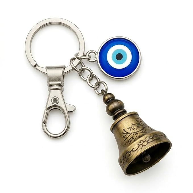 20504 Biker Guardian Bell & Evil Eye Keychain – Good Luck Charm for Protection from Bad Luck – Gift for Riders & Travelers