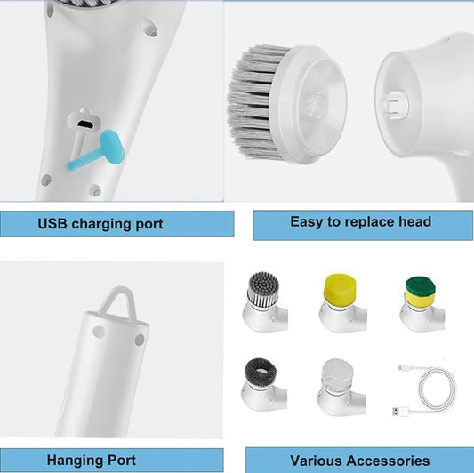 20134 Electric 5 in 1 Spin Scrubber, Handheld Portable Electric Spin Cleaning Brush for Multi-Use Multipurpose Dish, Pots, Wall, Kitchen, Shoe, Car, Surfaces.