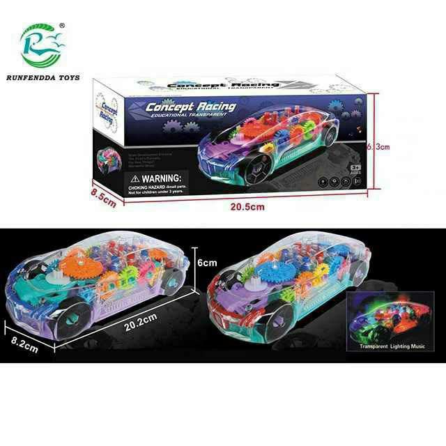333-48 Transparent Concept car 3D Super Car Toy, Car Toy for Kids with 360 Degree Rotation, Gear Simulation Mechanical Car, Sound & Light Toys for Kids