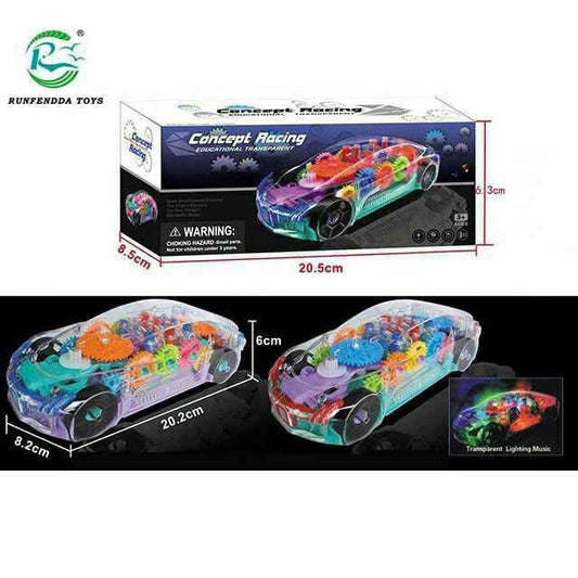 333-48 Transparent Concept car 3D Super Car Toy, Car Toy for Kids with 360 Degree Rotation, Gear Simulation Mechanical Car, Sound & Light Toys for Kids
