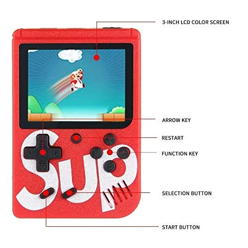 10407 kidsROAR Video Game with Mario, Super Mario Contra, Other 400 Games with Battery Included, Games Station Best Gaming Console Video Game for Kids, 3.0 inch super wide LCD Display