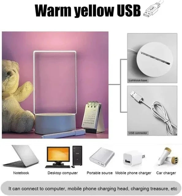 20159 3D Creative Visualization Lamp – Acrylic Illusion Message Board Night Light, Rewritable Table Lamp for Study, LED Light, Office Home Decor Gift