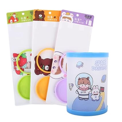 KT-1201 Cartoon Character DIY Pen Stand, Pencil holder (Random colour), 2 part- (DIY Plastic holder) Random Design