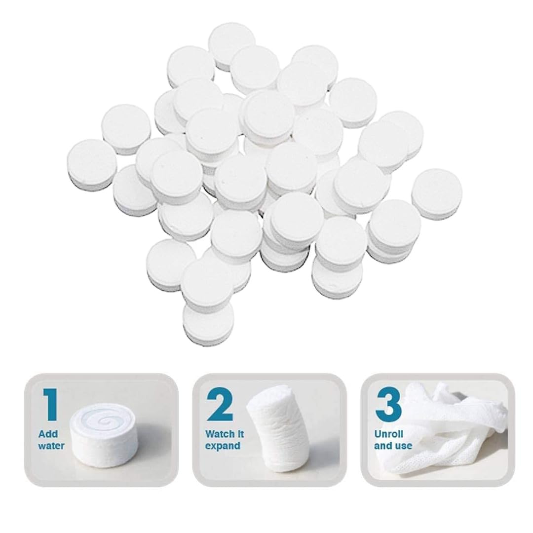 20479 {Pack of 6} Towel Tablets, Facial Cleansing Tissue, Mini Tablets Disposable Towels, Makeup Remover Pads, Water Activated Coin Tissue for Beauty Salon, Travel, Sports & Personal Use