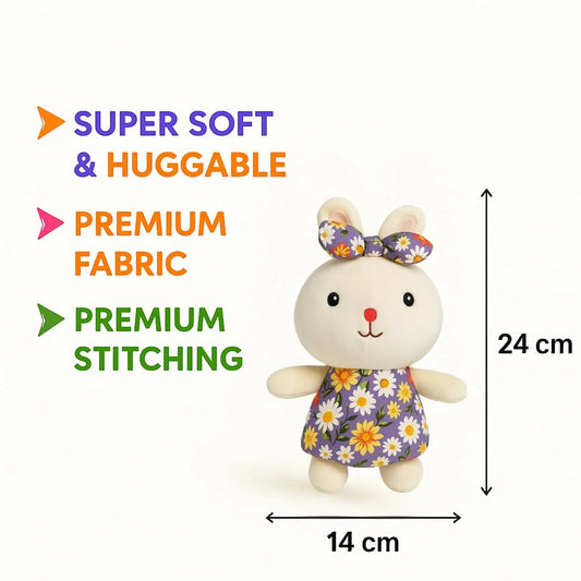11248 Plush Bunny Stuffed Animal Toy with Floral Dress & Bow – Soft Cuddly Rabbit Doll for Kids {Size 26*13 Cm}