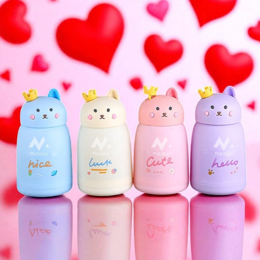 11241 Cute Teddy Glass Bottle – 360ml Leak-Proof Kids Water Bottle with Safety Outer Plastic Cover