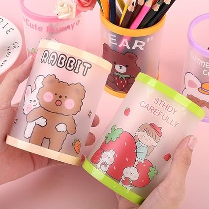 KT-1201 Cartoon Character DIY Pen Stand, Pencil holder (Random colour), 2 part- (DIY Plastic holder) Random Design