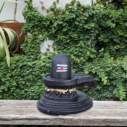 HICKORY Small Black Shivling with Tilak - Handpainted Polyresin Lord Shiva Shivlingam Statue for Home Pooja, Temple Decor, Black with Tilak, Special for Sawaan Mahashivratri