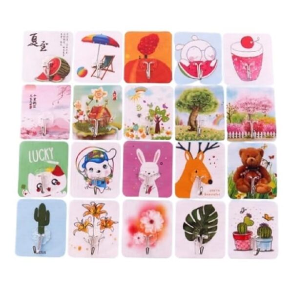 10533 Hook Design 12 PCS Cute Sticky/Adhesive Hooks, Water Proof, Decorative Wall Hook with Cartoon Designs, Hanger for Office, Home, Bedroom, Bathroom, or Kitchen
