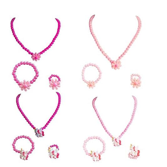 11220-1 Cute Pink Beads Necklace With Bracelet and Ring Jewellery Set for Girls {Random Design}