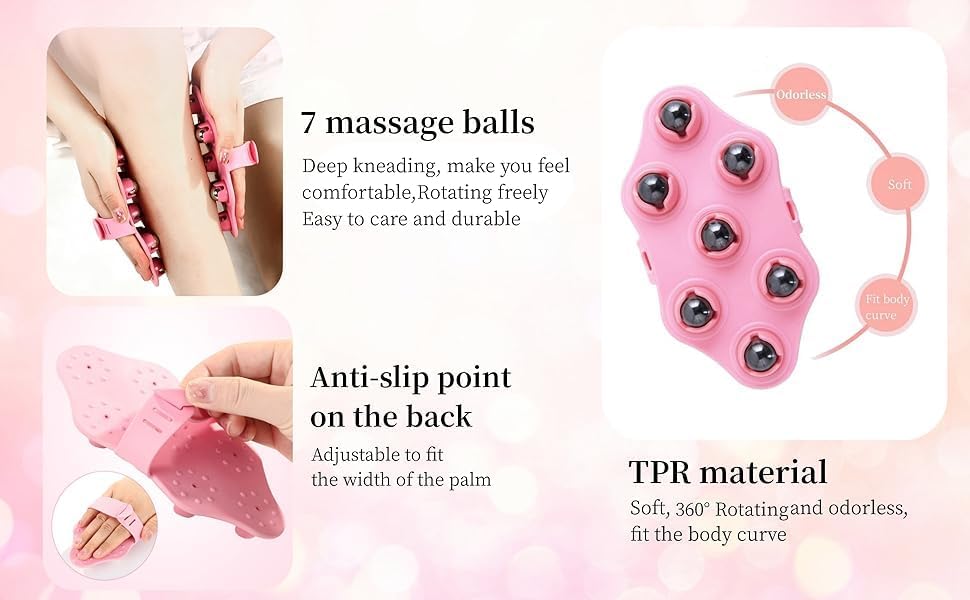 10398 Palm Shaped Massage Glove, a portable manual massager with 7x 360-Degree magnetic roller balls for a deep tissue massage
