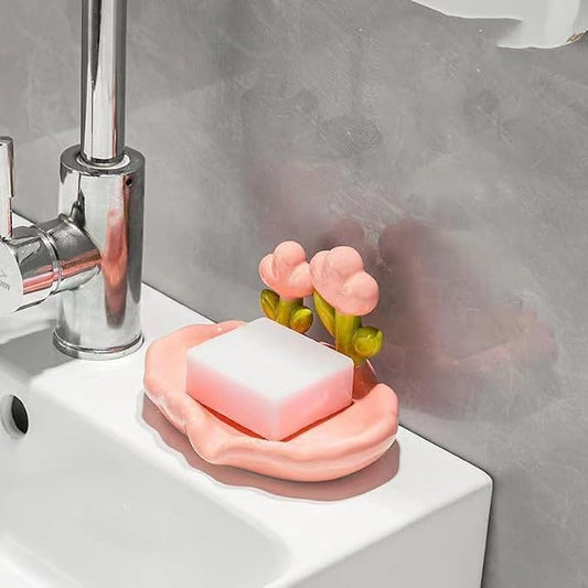 21077 Bathroom Soap Dish,Kitchen Sink Soap Tray,Ceramic Soap Dish Holder,Self-Draining and Multiple Styles for Bathroom Kitchen Accessories Extend Soap Life,Easy Dry