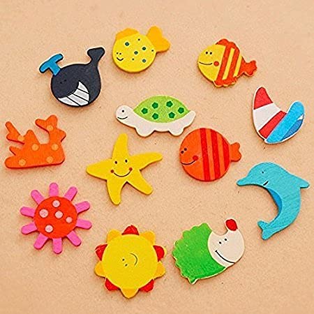 20686 {12 Pcs} Wooden Fridge Calendar Magnet Toy Shape Refrigerator Magnets Cartoon Cute Decorative Sticker for Metal Door Office Whiteboard Return Gifts For Kids