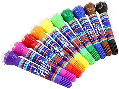 9014 (2-in-1) Roller Stamper 6 Marker Pen Set