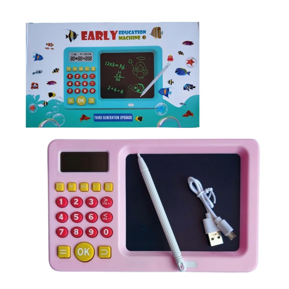 BB-20 Rechargeable Early Education 2 in-1 Montessori Electric Math Calculator Toy Tablet with LCD Screen for Kids, Children, Toddler Maths Learning & Training Machine {Pink/ Blue}