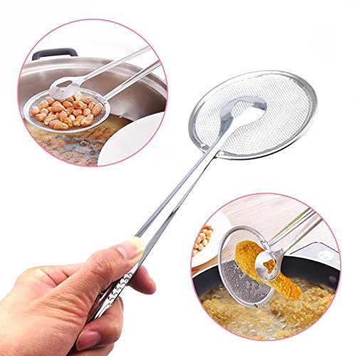 20605 Stainless Steel | Multi-Functional | 2 in 1 Fry Tong | Oil Filter Chimta | Rasgulla Server | Oil Strainer Spoon