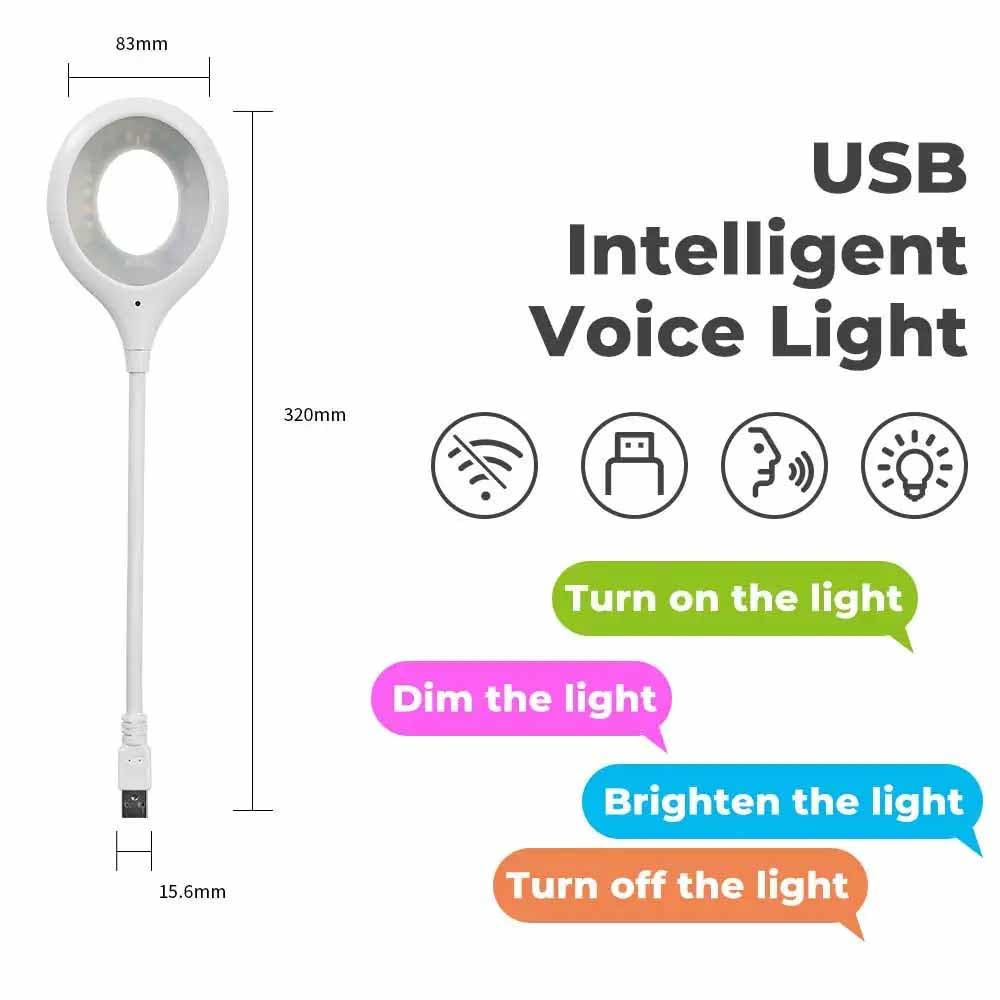 10339 Voice Control Light LED Desk Lamp with 24 LED Beads 2m Sound Control Distance 3 Brightness Levels Multi-Directional Curve LED Beads Smart Home USB Voice Reading Light