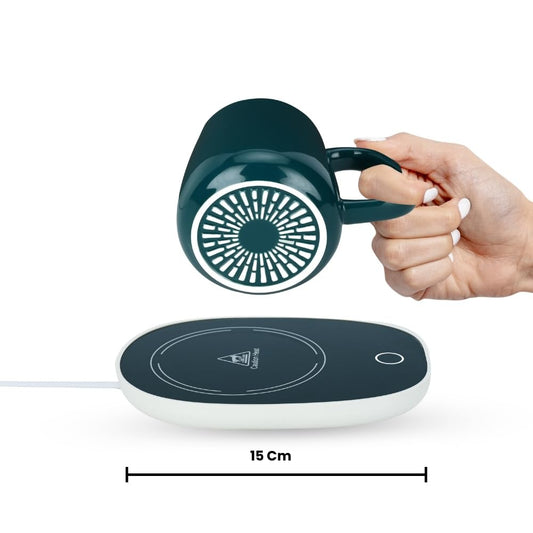 20176 Tea/Coffee Mug Warmer - 350 Ml | Heating Function Electric Warmer Plate with Auto Shut Off | for Home and Office Use | Includes: Mug, Lid and Heating Plate - Green