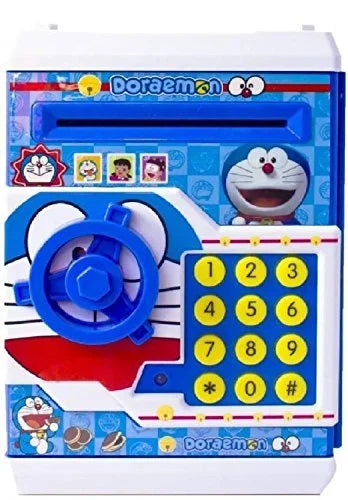 4108 Toys Battery Operated Mini ATM Safe Kids Piggy Saving ATM Bank with Electronic Lock Coin Bank Cash Deposit ATM Cartoon for Kids (Random Print)