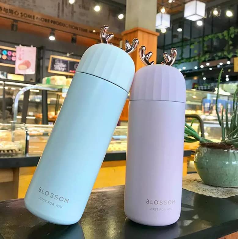 20356 Deer Shape Glass Water Bottle/Double-Layer Insulation Cup for Kids & Adults/Thermos Flask Hot & Cold Water Bottle (380 ML) Multicolor