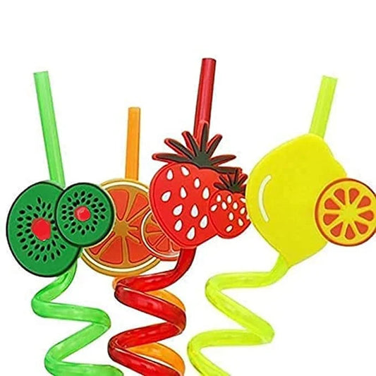 7044 Fruit Shape 4 pcs Funny PVC Plastic Drinking Straws Colorful Spiral Straws