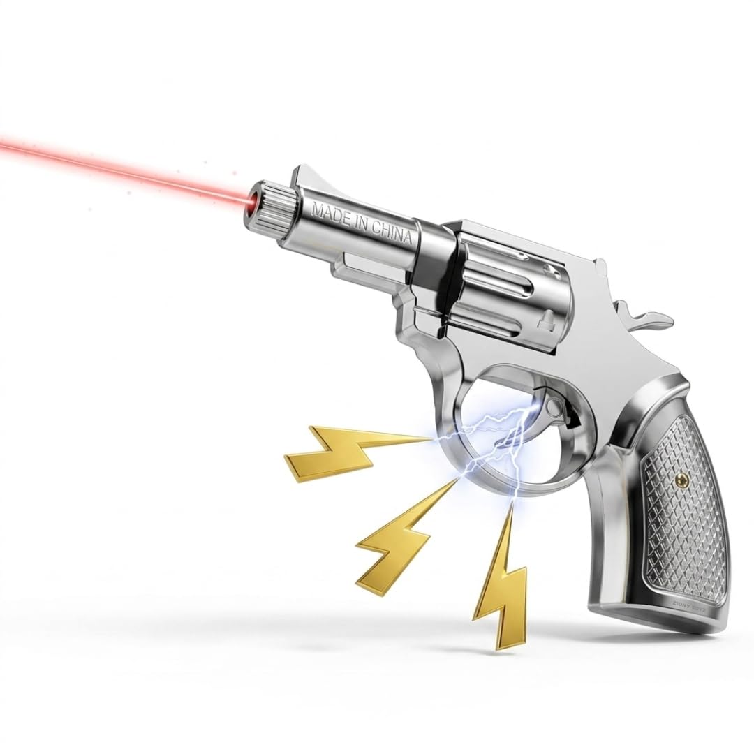 PX-112 2 in 1 Shock Prank Toy Gun with Laser Light, Electric Shock Joke Gag Toy, Realistic Portable Lightweight, for Friends and Family, Party Fun