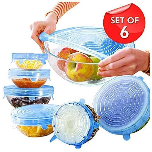 7043 Silicone Stretch Lids, Multi Size Reusable Silicone Lids Food and Bowl Covers set of 6 pcs