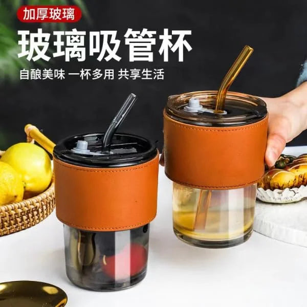 20056 Glass Sipper Tumbler Mug with Straw and Lid Ice Juice Drinks Mug with Straw for Milk/Coffee/Green Tea Cup