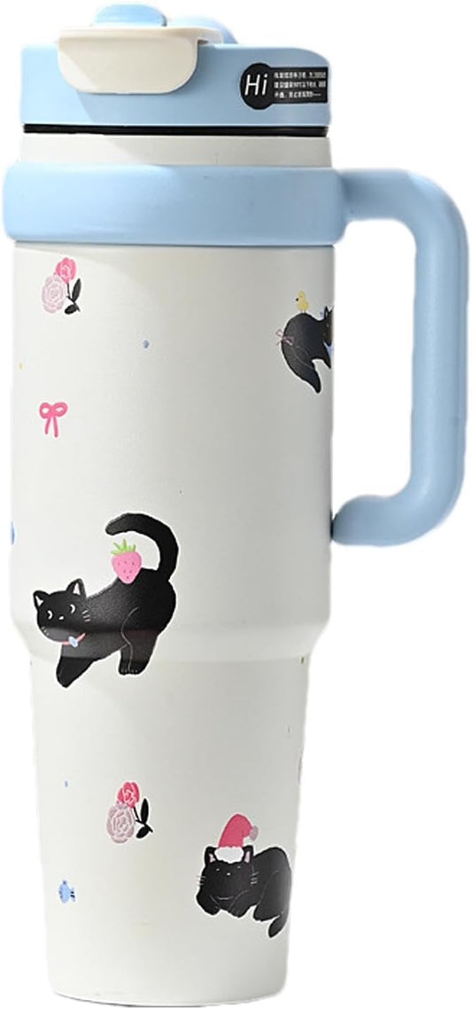 21138 Water Bottle Leakproof Tumbler Cup, Handle Vacuum Insulated Water Bottle for Coffee Drinks School Boys Girls Women Men 1000ml Tumbler Cup Handle Vacuum Coffee Drinks