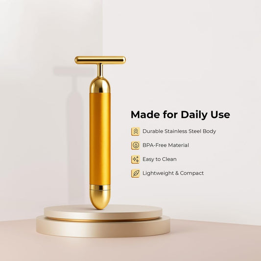 20623  24K Gold Energy Beauty Bar Electric Facial Massager Vibration Face Roller Skin Tightening Anti Aging Tool, Wrinkle Remover for Face Neck Jawline
