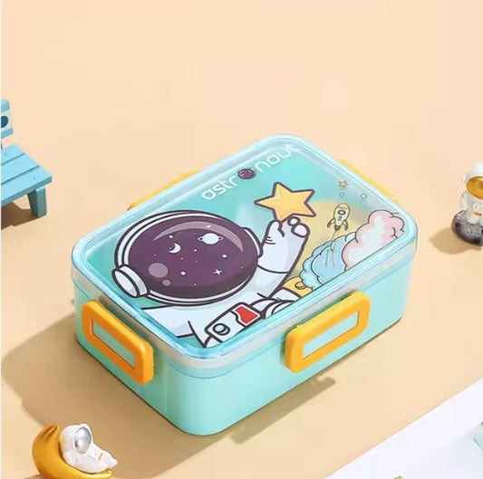 2576 Kids Cartoon Lunch Box – 600ml + 100ml Stainless Steel Tiffin with Extra Bowl | Leakproof, BPA-Free & Cute Designs (Dino, Unicorn, Panda, Space)