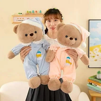 11251 Goodnight Bear Soft Toy Cute Sleepy Bear Plush Teddy Bear with Blue Pajamas and Nightcap, Soft Stuffed Animal, Baby Room Décor, Birthday Gifts for Kids, Boys, Girls, Decorative Items 30Cm {peach/ Blue}