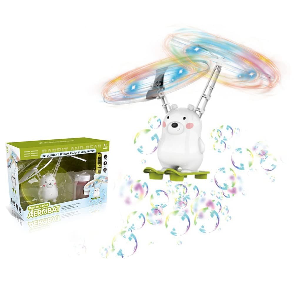 JJ062 Hand Sensing Flying Bear Toy with Bubble Machine for Kids, Bubble Maker Machine Toy for Kids with Bubble Solution Indoor and Outdoor