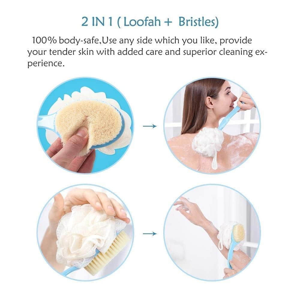 20175 Bath Body Brush with Soft Comfortable Bristles Long Handle Gentle Exfoliation Improve Skin's Health and Beauty Wet or Dry Brushing Back Scrubber for Shower {Multicolor}