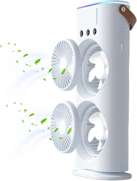 FH-666-2 in 1 Double Ended Spray Mist Fan, 4000mAh USB Rechargeable Rotatable Air Cooler with Water Tank