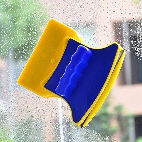 20596 Magnetic Window Cleaner Double-Side Glazed Square Two Sided Glass Cleaner Wiper with 2 Extra Cleaning Cotton