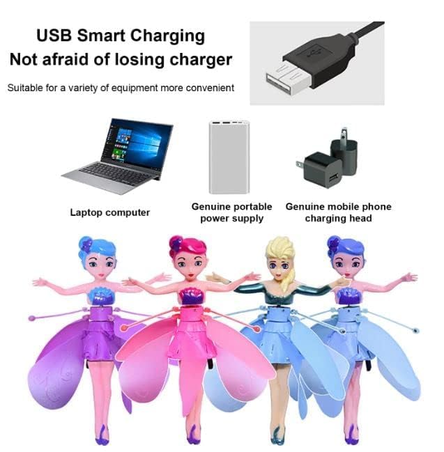 20871 Magical Flying Fairy Toy Doll Hand Sensor Control USB Powered Magic Flying Fairy Sky Dancers Rainbow Glitter Princess for Girls Boys (Random Color)