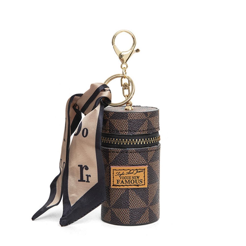 20349 Coin Purse Keyring, Lipstick Case, Lipstick Pouch for Women, Mini Lipstick Pouch with Key Ring - Brown Small Zipper Bag for Lipsticks