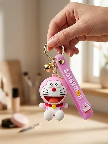 21328 Silicone Keychain Doraemon with Strap Cute Anime Keyring Bag Charm for Car, Bike, Backpacks Gift Kids Boy Girls