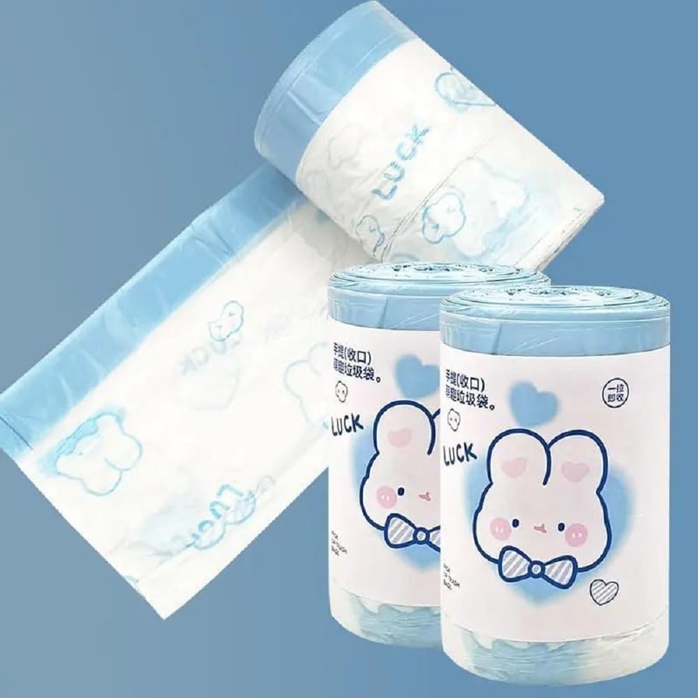 21030 Drawstring Garbage Bags, 1 Roll, Tear-Resistant Disposable Bin Liners with Detachable Handles for Wet and Dry Waste, Kitchen Dustbin, Shopping and Home Use
