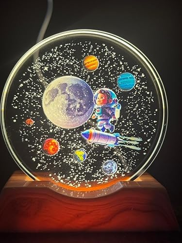 11300 3D Acrylic LED Night Light with Planet Design | Warm White Ambient Table Lamp for Bedroom