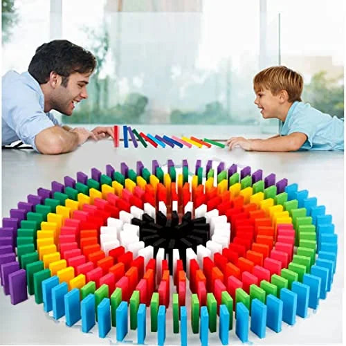 ZX-018 Big Sized Dominos 100 Pcs Blocks, 3 Small Wooden Rolling Coins and Bridge