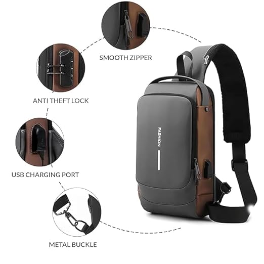 20405 Sling Bag for Men Stylish Crossbody Backpack for Men & Women, Anti-Theft Chest Bag with USB Charging Port, Messenger Bags