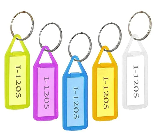 20017 Multicolour Plastic Transparent Keyring & Keychain with Name Tag Two Side Id Label and Split Ring for Office {50 Pcs}