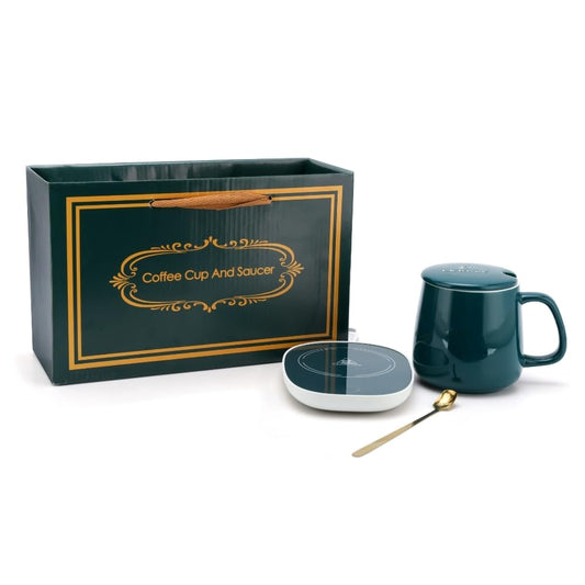 20176 Tea/Coffee Mug Warmer - 350 Ml | Heating Function Electric Warmer Plate with Auto Shut Off | for Home and Office Use | Includes: Mug, Lid and Heating Plate - Green